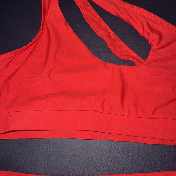 Red High Cut One Shoulder Bikini - Picture 3 of 4